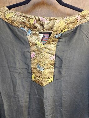 Vtg 80s Does 20s Visage 100% Silk Art Deco Metallic Plus Size Dress